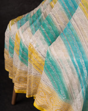 Banarasi Georgette saree in a beautiful shade of blue and yellow