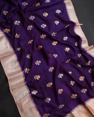Raw mango silk saree in a beautiful violet and baby pink combo