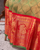 Royal Gadwal Pattu saree in a beautiful olive green and red combination