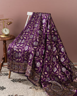 Purple Banarasi Saree with gold and silver weaving