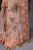 Crushed tissue saree in peach with beautiful cutwork border