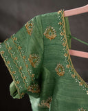 Parrot green blouse in short sleeves with gold zardosi work