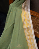 Pure mysore crepe silk saree in a beautiful shade of green and off white