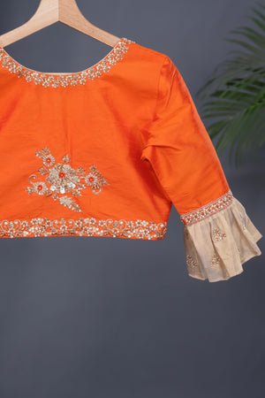 Banarasi brocade tissue saree in champagne with a beautiful light orange border