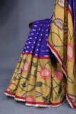 Royal Blue chanderi silk saree with hand painted kalamkari border