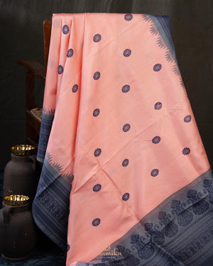 Peach and Steel blue Gadwal pattu saree