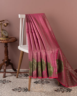 Designer Kanjeevaram saree in pink with floral woven motifs