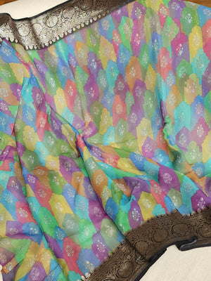 Banarasi Chiffon saree in black with rangkart pattern