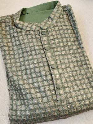 Sage Green thread embroidered kurta