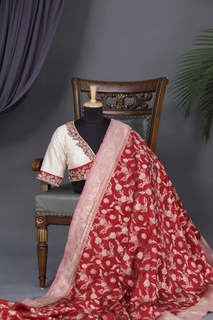 Rich Red and Blush Banarasi Silk Saree