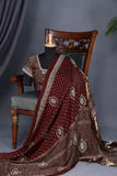 Deep wine modal silk ajrak saree with hand work border
