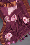 Pure mysore crepe silk saree with floral appliq work