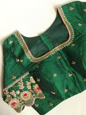Majenta and Green Dupion Pattu saree