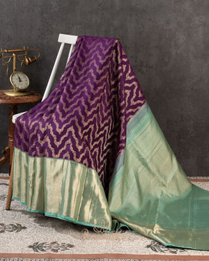 Dark Violet kanjeevaram saree with teal border