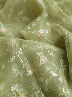 Light pastel green pure organza saree with all over work