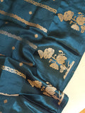 LMashru crepe saree in dark teal blue with mono tone blouse