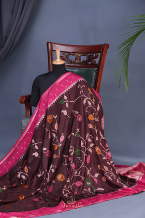 A beautiful floral Tusser Georgette - Brown