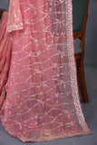 Blush pink cocktail saree with sequins work