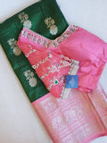 Unique Dark green and peach pink Venkatagiri Pattu saree