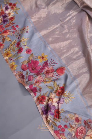Pastel Blue Bloom Tissue Silk Saree