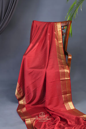 Classic red and regal gold mysore crepe silk saree