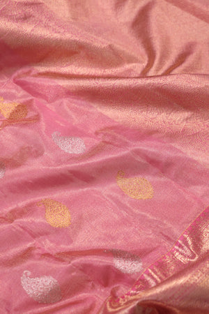 A stunning tissue kanjeevaram in a lovely shade of pink