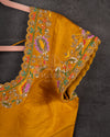 Mustard Yellow Short sleeves blouse with intricately designed thread and zardosi work