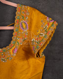 Mustard Yellow Short sleeves blouse with intricately designed thread and zardosi work