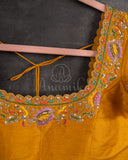 Mustard Yellow Short sleeves blouse with intricately designed thread and zardosi work