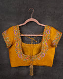 Mustard Yellow Short sleeves blouse with intricately designed thread and zardosi work