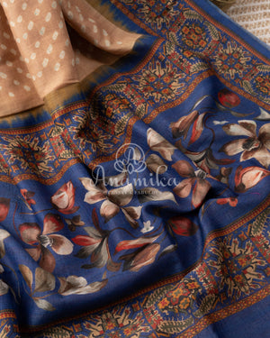 Pure Munga Silk Bandini Saree with hand painted kalamkari border and pallu
