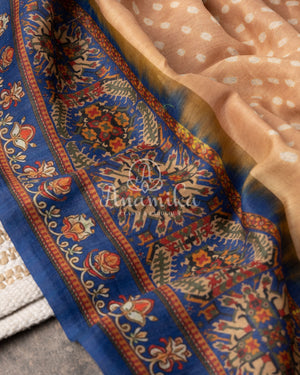 Pure Munga Silk Bandini Saree with hand painted kalamkari border and pallu