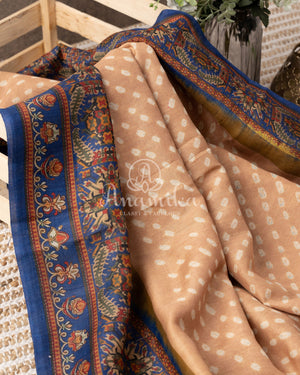 Pure Munga Silk Bandini Saree with hand painted kalamkari border and pallu