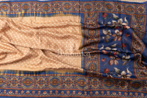 Pure Munga Silk Bandini Saree with hand painted kalamkari border and pallu