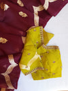 Raw mango organza saree in a unique brown and mustard green combo