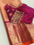 Peach Gadwal Kanchi saree with plain border