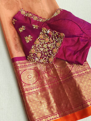 Peach Gadwal Kanchi saree with plain border