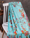 Pure Banarasi Silk Saree in blue with digital floral prints