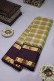 Designer Kanjeevaram with checkered body and contrast brown border