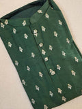 Dark bottle green chanderi silk kurta with silver Zari buttas