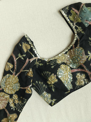 Elegant Black Organza saree with dreamy floral prints