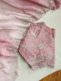 Shaded pink Georgette saree with work border