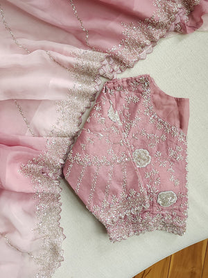 Shaded pink Georgette saree with work border