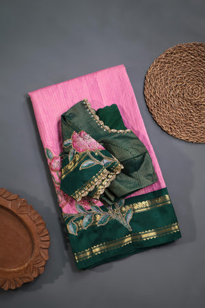 Timeless Gadwal saree with floral appliqué work