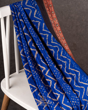 Beautiful blue and black Bandini gaji silk saree with ajrak border and blouse