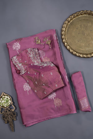 Mashru crepe silk saree in pink