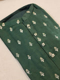 Dark bottle green chanderi silk kurta with silver Zari buttas