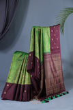 Regal Wine-Maroon & Emerald Green Kanjeevaram Silk Saree