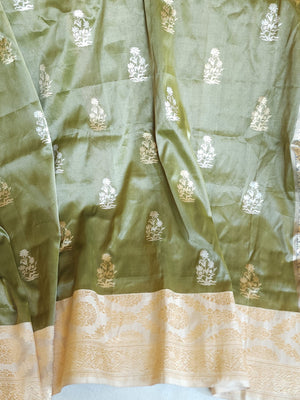 Banarasi tissue saree in a lovely sage green and ivory combo