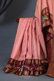 Peach and maroon kanjeevaram with floral applique border